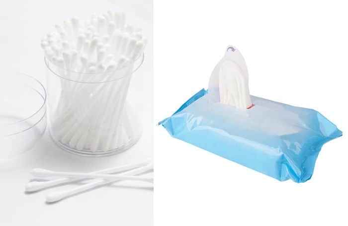 wet tissue with cotton bud